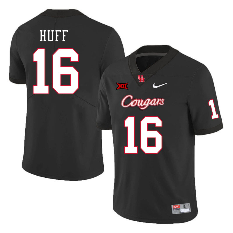 Men #16 Jett Huff Houston Cougars Big 12 XII College Football Jerseys Stitched-Black - Click Image to Close